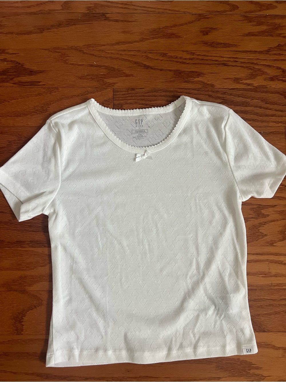 GAP White Short Sleeve Pijama Knit Tee with Bow Accent